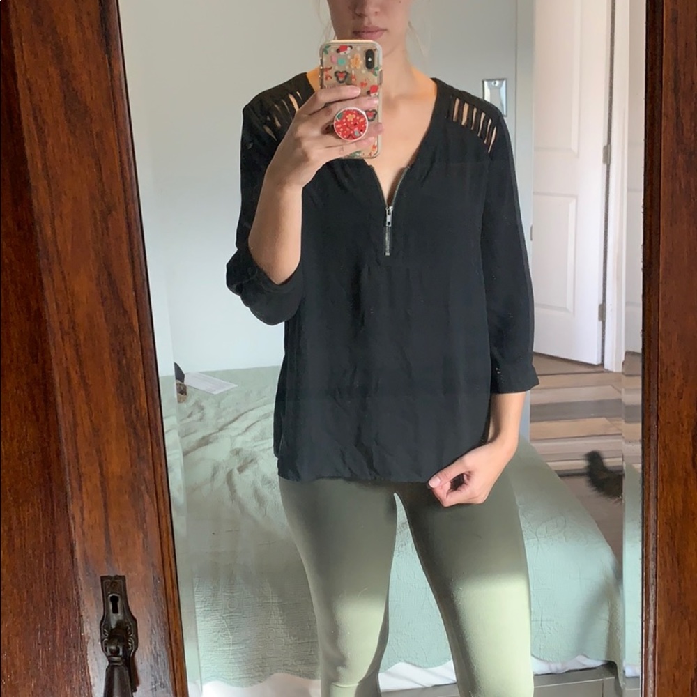 Black cut out blouse with zipper
